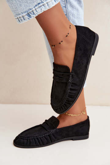 Mocasines de mujer con volantes de ante sintético en color negro Sabley 2
