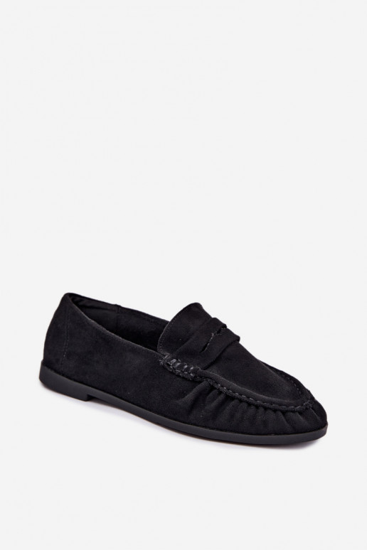 Mocasines de mujer con volantes de ante sintético en color negro Sabley
