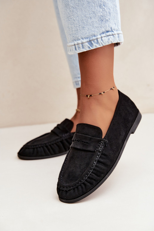 Mocasines de mujer con volantes de ante sintético en color negro Sabley