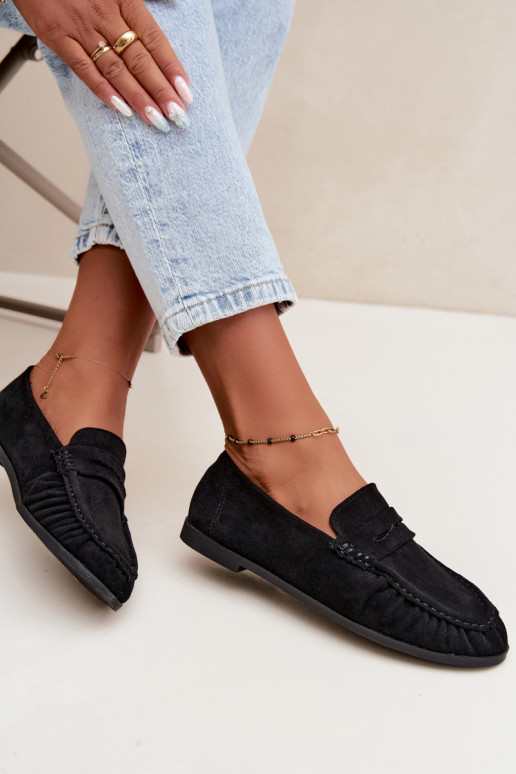 Mocasines de mujer con volantes de ante sintético en color negro Sabley