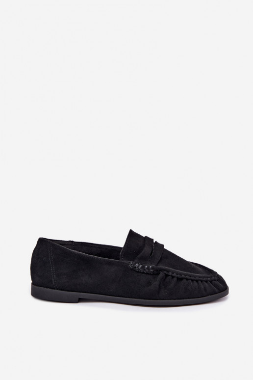 Mocasines de mujer con volantes de ante sintético en color negro Sabley
