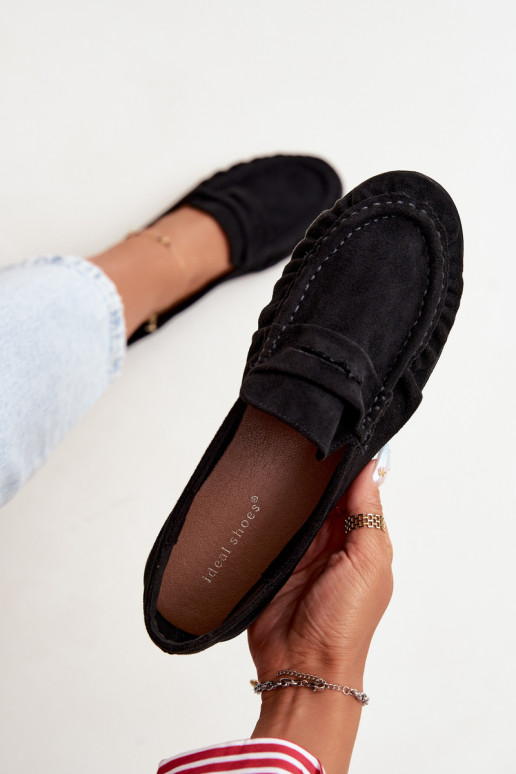 Mocasines de mujer con volantes de ante sintético en color negro Sabley