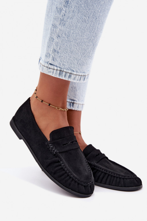 Mocasines de mujer con volantes de ante sintético en color negro Sabley