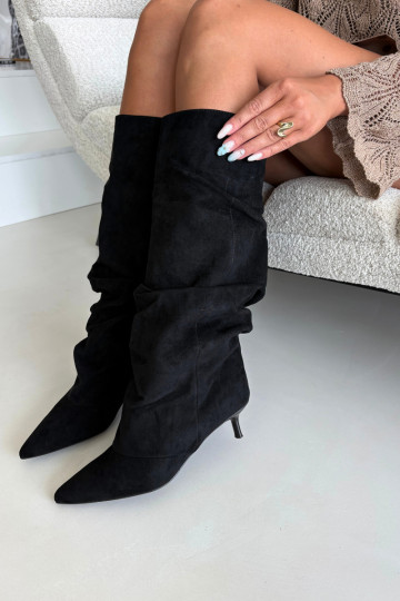 Botas arrugadas negras hasta la rodilla con tacón kitten de ante LoĮen 2