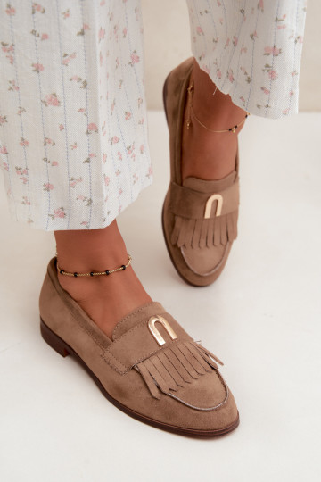 Mocasines de arena para mujer con flecos y detalles dorados Brenis 2