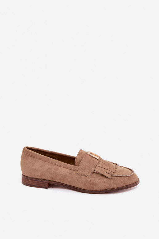 Mocasines de arena para mujer con flecos y detalles dorados Brenis