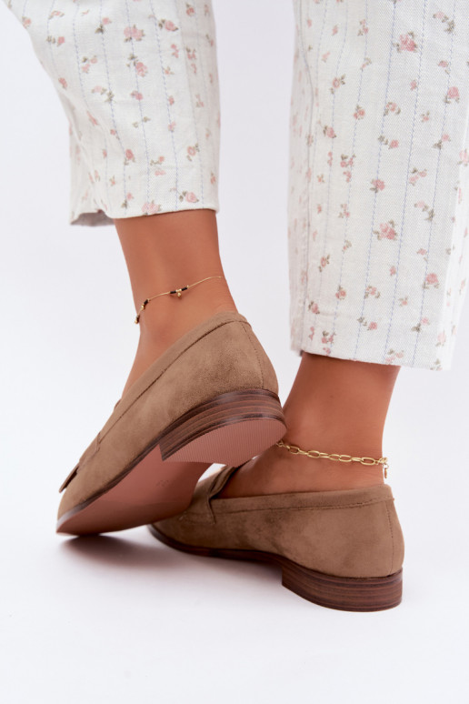 Mocasines de arena para mujer con flecos y detalles dorados Brenis