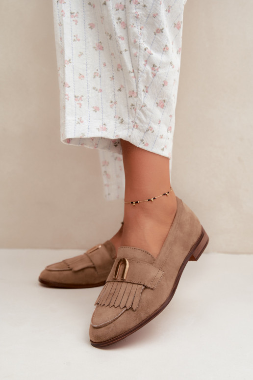 Mocasines de arena para mujer con flecos y detalles dorados Brenis