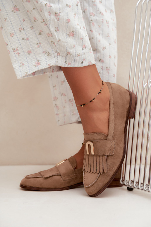 Mocasines de arena para mujer con flecos y detalles dorados Brenis