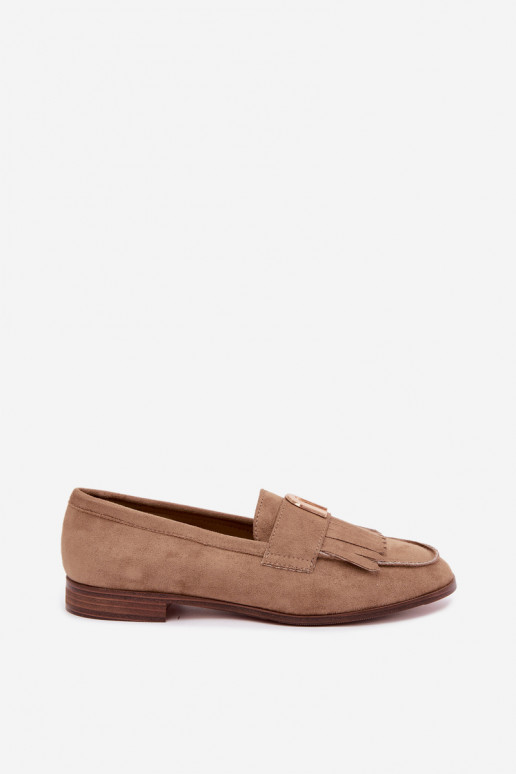 Mocasines de arena para mujer con flecos y detalles dorados Brenis