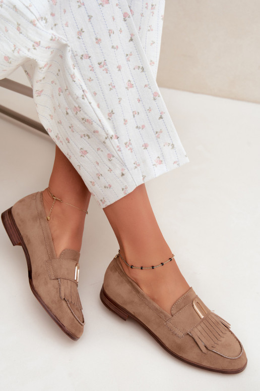 Mocasines de arena para mujer con flecos y detalles dorados Brenis