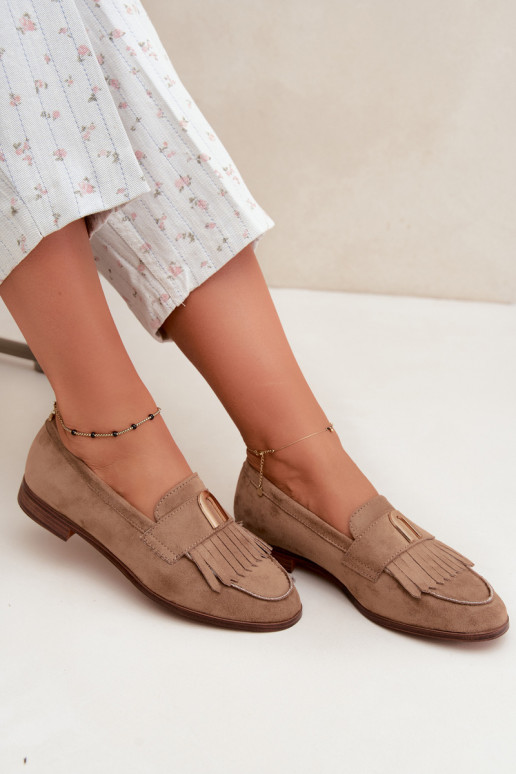 Mocasines de arena para mujer con flecos y detalles dorados Brenis