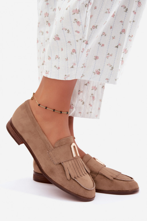 Mocasines de arena para mujer con flecos y detalles dorados Brenis