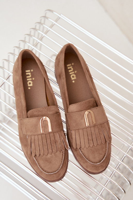 Mocasines de arena para mujer con flecos y detalles dorados Brenis