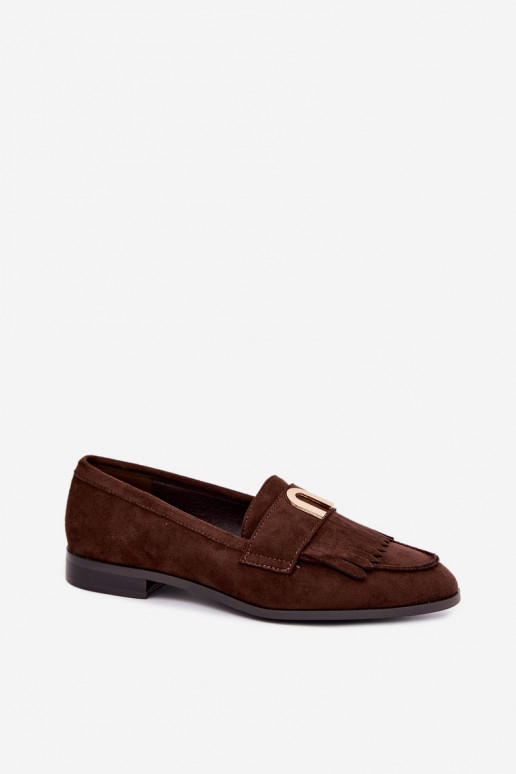 Mocasines de chocolate para mujer con flecos y detalles dorados Brenis