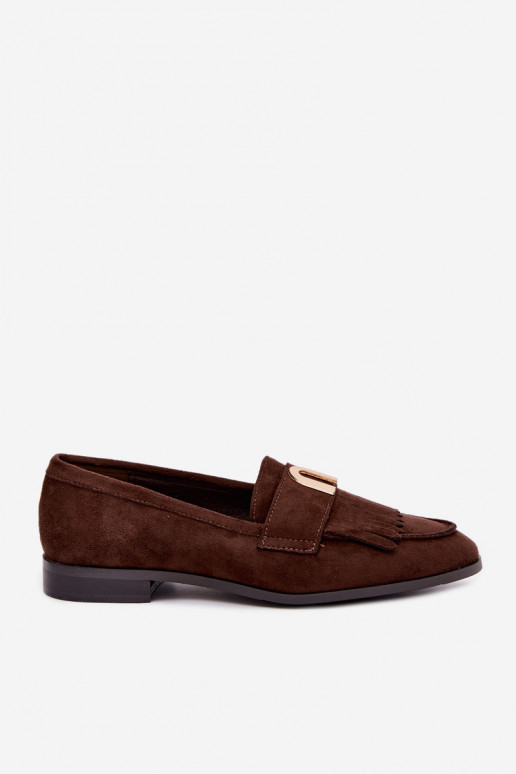 Mocasines de chocolate para mujer con flecos y detalles dorados Brenis