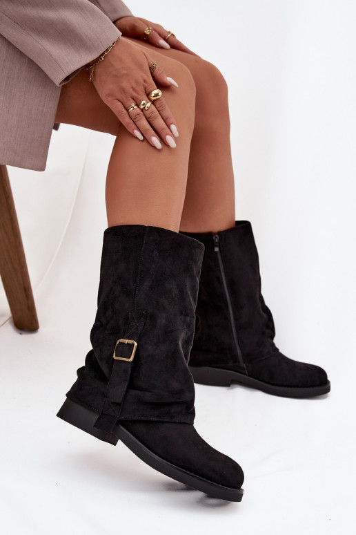 Botines negros para mujer con hebillas hasta la mitad de la pantorrilla Minelle