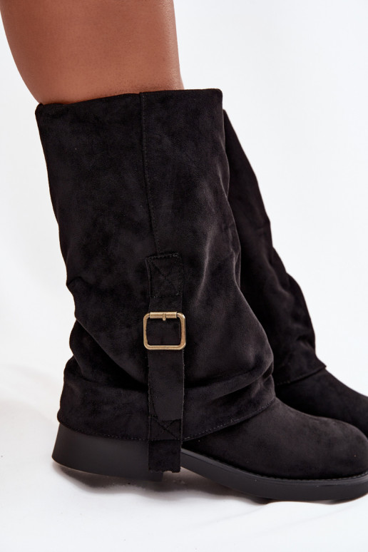 Botines negros para mujer con hebillas hasta la mitad de la pantorrilla Minelle