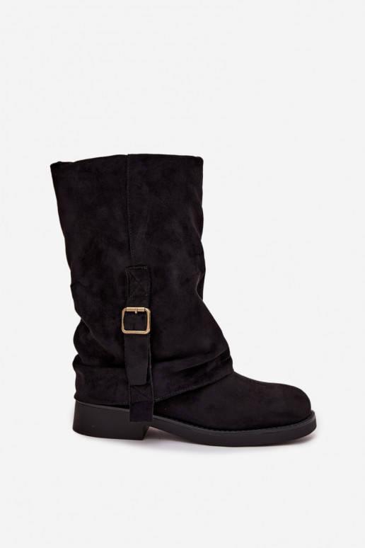 Botines negros para mujer con hebillas hasta la mitad de la pantorrilla Minelle