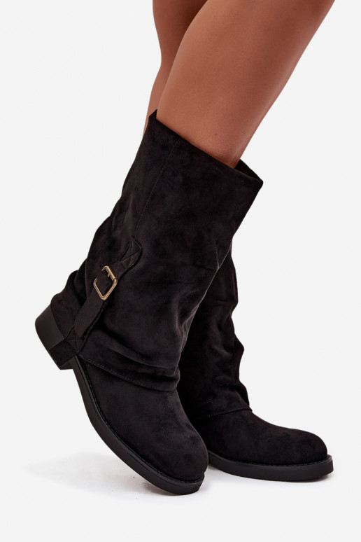 Botines negros para mujer con hebillas hasta la mitad de la pantorrilla Minelle