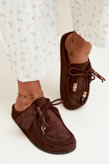 zapatillas de mujer Mule con piel color chocolate Melia