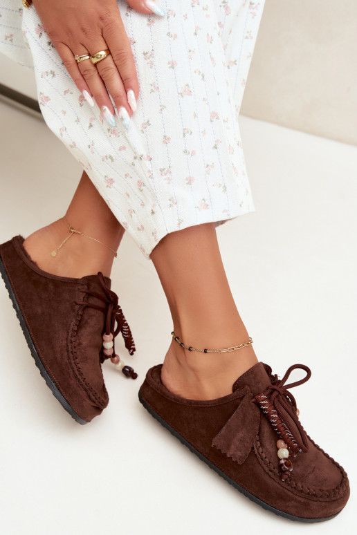 zapatillas de mujer Mule con piel color chocolate Melia