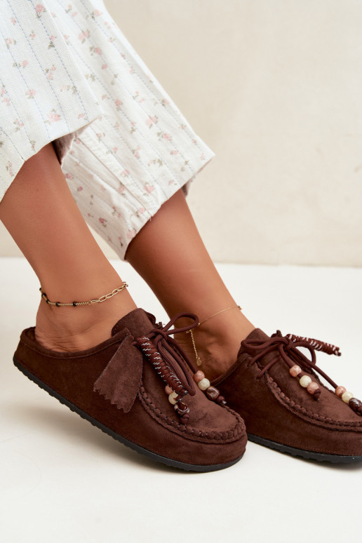 zapatillas de mujer Mule con piel color chocolate Melia
