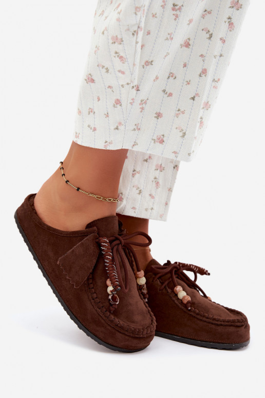 zapatillas de mujer Mule con piel color chocolate Melia