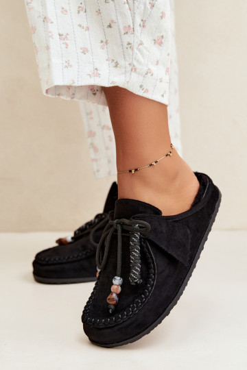 Zapatillas Mule FemeninoFutrzaną ENkładką de color negro Melia 2