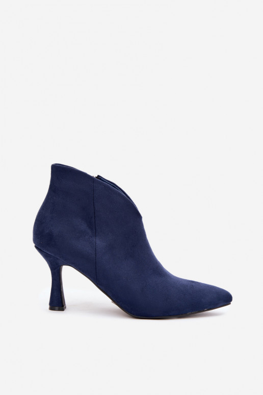 Botines para mujer con tacón delgado y punta afilada en color azul oscuro Bessia
