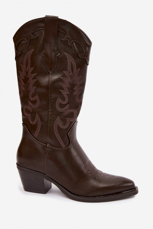 Botas altas de estilo cowboy con tacones en cuero sintético color chocolate Jarissa