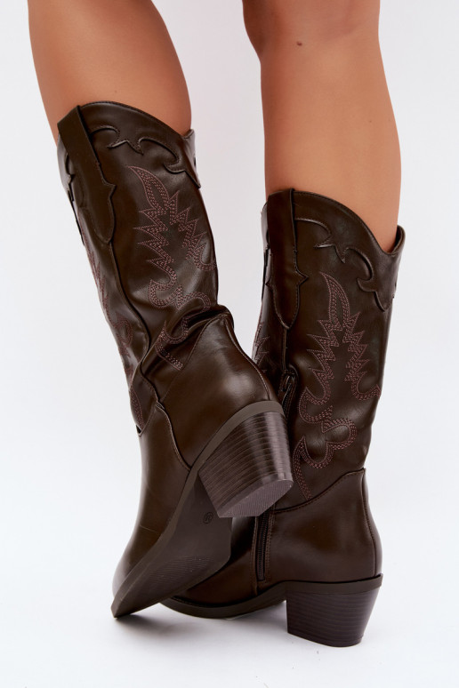 Botas altas de estilo cowboy con tacones en cuero sintético color chocolate Jarissa
