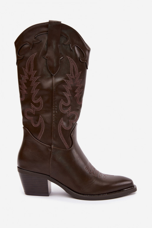 Botas altas de estilo cowboy con tacones en cuero sintético color chocolate Jarissa