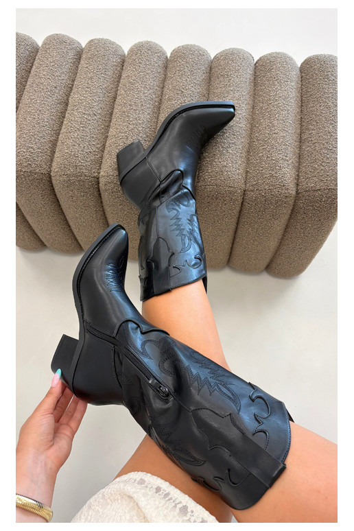 Botas altas de estilo cowboy con tacones en cuero sintético negro Jarissa
