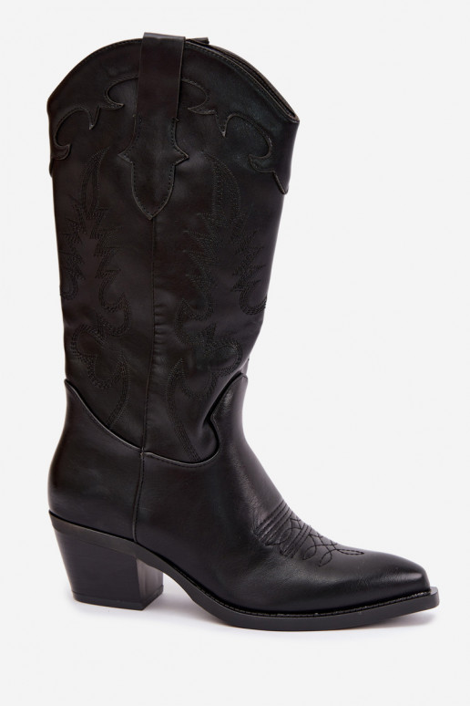Botas altas de estilo cowboy con tacones en cuero sintético negro Jarissa