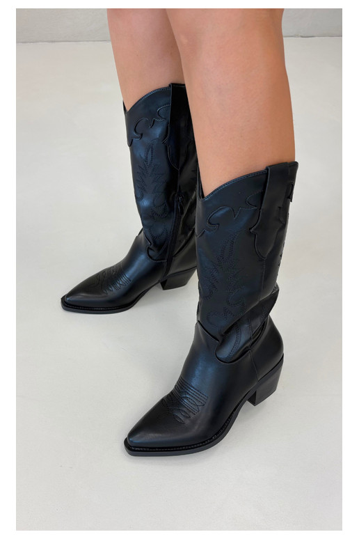 Botas altas de estilo cowboy con tacones en cuero sintético negro Jarissa