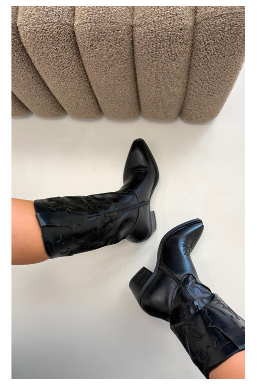 Botas altas de estilo cowboy con tacones en cuero sintético negro Jarissa