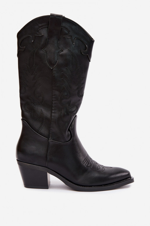 Botas altas de estilo cowboy con tacones en cuero sintético negro Jarissa
