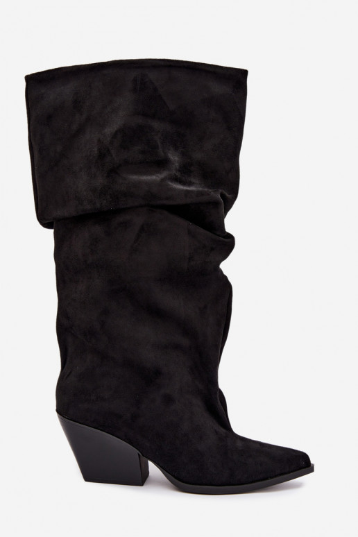 Botas por encima de la rodilla para mujer con parte superior curva y tacones de ante en color negro Durela