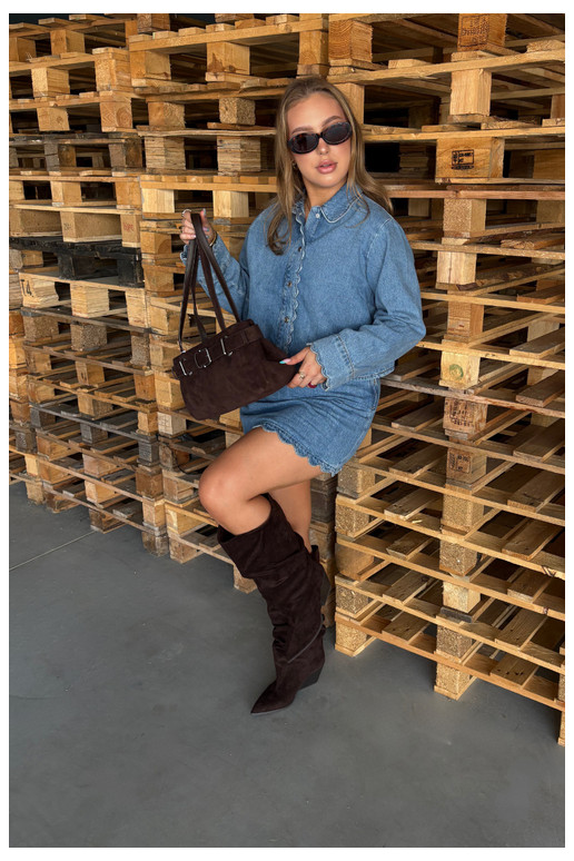 Botas por encima de la rodilla para mujer con parte superior curva y tacones de ante en color chocolate Durela