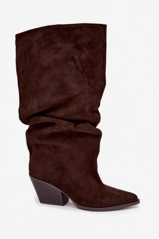 Botas por encima de la rodilla para mujer con parte superior curva y tacones de ante en color chocolate Durela