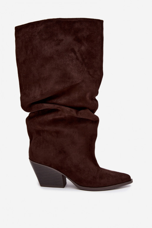 Botas por encima de la rodilla para mujer con parte superior curva y tacones de ante en color chocolate Durela