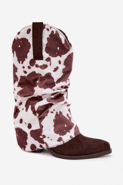 Botines de estilo cowboy con caña curva y tacones en color marrón Havie