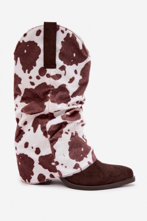Botines de estilo cowboy con caña curva y tacones en color marrón Havie