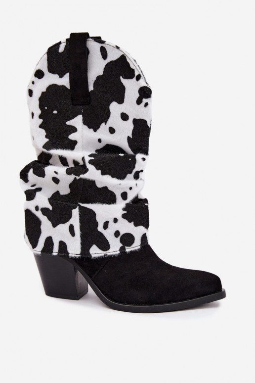 Botines de estilo cowboy con caña curva y tacones en color negro Havie