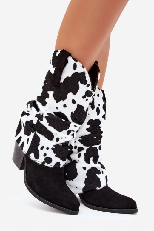 Botines de estilo cowboy con caña curva y tacones en color negro Havie