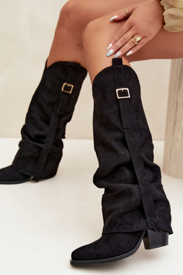 Botas negras de mujer hasta la rodilla con tacones y hebillas Caster