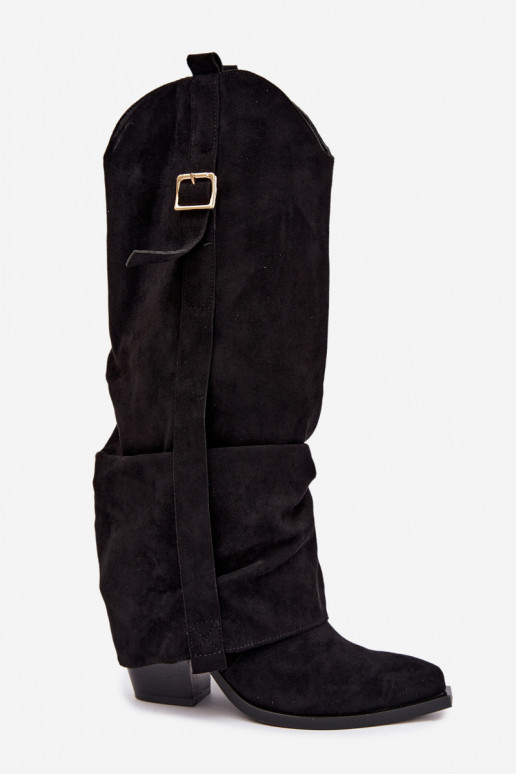 Botas negras de mujer hasta la rodilla con tacones y hebillas Caster