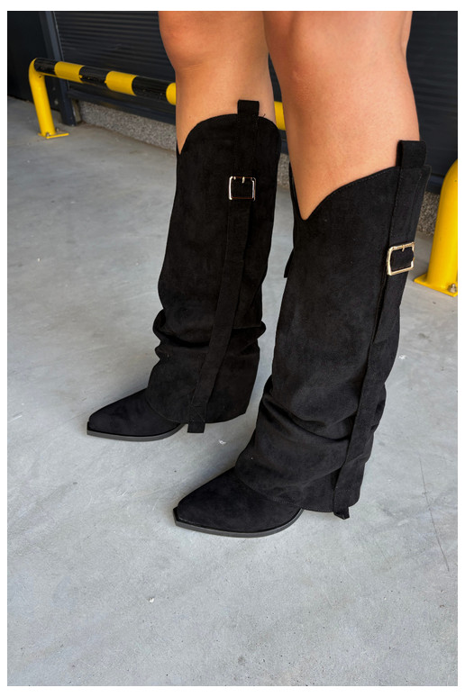Botas negras de mujer hasta la rodilla con tacones y hebillas Caster