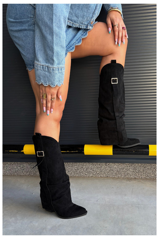 Botas negras de mujer hasta la rodilla con tacones y hebillas Caster